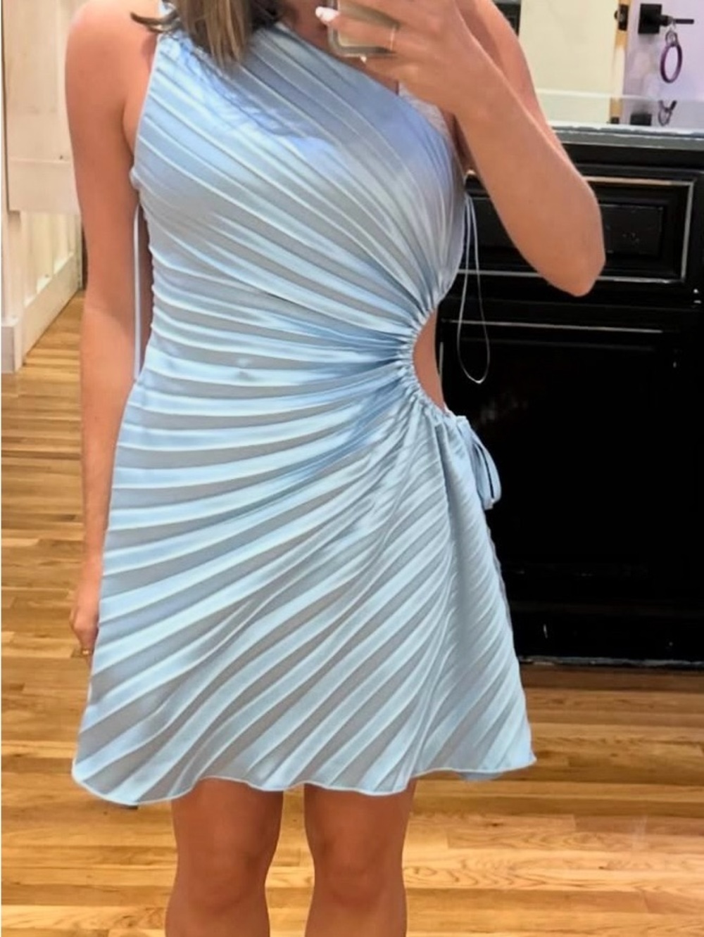 Light Blue One-Shoulder Twist Cutout Mini Dress